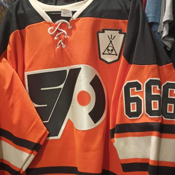Philadelphia Flyers x Space Jesus Moon Dot Records STAR TREK SHIT Hockey Jersey - Picture 1 of 4